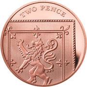 2 Pence - Elizabeth II 5th portrait; Royal Shield, United Kingdom, 2015-2022 reverse image