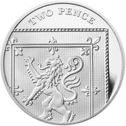 2 Pence - Elizabeth II 5th portrait; Royal Shield, Silver Proof, United Kingdom, 2015-2022 reverse image