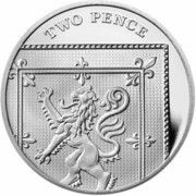 2 Pence - Elizabeth II 5th portrait; Royal Shield, Platinum Proof, United Kingdom, 2015-2022 reverse image