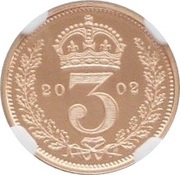 3 Pence - Elizabeth II 1st portrait; Gold Maundy, United Kingdom, 2002 reverse image