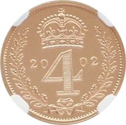4 Pence - Elizabeth II 1st portrait; Gold Maundy, United Kingdom, 2002 reverse image