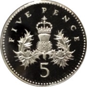 5 Pence - Elizabeth II 3rd portrait; small type, Silver Piedfort, United Kingdom, 1990 reverse image