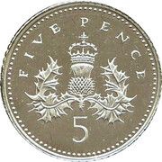 5 Pence - Elizabeth II 4th portrait; Crowned Thistle, Silver Proof, United Kingdom, 2000-2008 reverse image