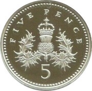 5 Pence - Elizabeth II 4th Portrait; Crowned Thistle, Platinum Proof, United Kingdom, 2008 reverse image