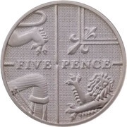 5 Pence - Elizabeth II 4th portrait; Royal Shield, Silver Proof, United Kingdom, 2008-2015 reverse image