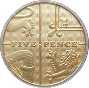 5 Pence - Elizabeth II 4th portrait; Royal Shield, Silver Proof, United Kingdom, 2012 reverse image