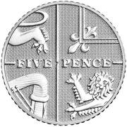 5 Pence - Elizabeth II 5th portrait; Royal Shield, United Kingdom, 2015-2022 reverse image