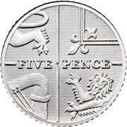 5 Pence - Elizabeth II 5th portrait; Royal Shield, Silver Proof, United Kingdom, 2015-2022 reverse image