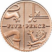 5 Pence - Elizabeth II 5th Portrait; Royal Shield, Gold Proof, United Kingdom, 2015-2022 reverse image