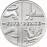 5 Pence - Elizabeth II 5th portrait; Royal Shield, Platinum Proof, United Kingdom, 2015-2022 reverse image