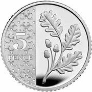 5 Pence - Charles III Oak Sprig; Silver Proof, United Kingdom, 2023-2024 reverse image