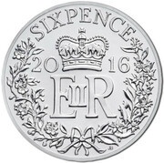 6 Pence - Elizabeth II 5th portrait; Silver, United Kingdom, 2016-2022 reverse image