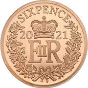 6 Pence - Elizabeth II 5th portrait; Gold Proof, United Kingdom, 2021-2022 reverse image