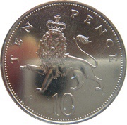 10 Pence - Elizabeth II 2nd portrait; set issue, United Kingdom, 1982-1984 reverse image
