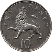 10 Pence - Elizabeth II 3rd portrait; large type, set issue, United Kingdom, 1985-1992 reverse image