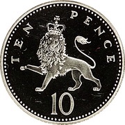 10 Pence - Elizabeth II 3rd portrait; small type, Silver Piedfort, United Kingdom, 1992 reverse image