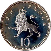 10 Pence - Elizabeth II 3rd portrait; small type, Silver Proof, United Kingdom, 1992-1996 reverse image