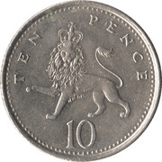 10 Pence - Elizabeth II 3rd portrait; small type, United Kingdom, 1992-1997 reverse image