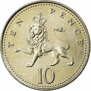 10 Pence - Elizabeth II 4th portrait; Crowned Lion, United Kingdom, 1998-2008 reverse image