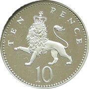 10 Pence - Elizabeth II 4th portrait; Crowned Lion, Silver Proof, United Kingdom, 2000-2008 reverse image