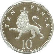 10 Pence - Elizabeth II 4th Portrait; Crowned Lion, Platinum Proof, United Kingdom, 2008 reverse image