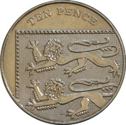 10 Pence - Elizabeth II 4th portrait; Royal Shield, non-magnetic, United Kingdom, 2008-2010 reverse image