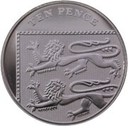 10 Pence - Elizabeth II 4th portrait; Royal Shield, Silver Proof, United Kingdom, 2008-2015 reverse image