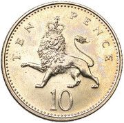 10 Pence - Elizabeth II 4th portrait; Crowned Lion, mule, United Kingdom, 2009 reverse image