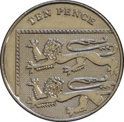 10 Pence - Elizabeth II 4th portrait; Royal Shield, magnetic, United Kingdom, 2011-2015 reverse image
