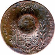 20 Réis - Pedro II Countermarked 80 Réis - Pedro I, KM# 377 obverse image