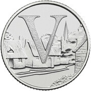 10 Pence - Elizabeth II 5th portrait; V - Village, United Kingdom, 2018-2019 reverse image