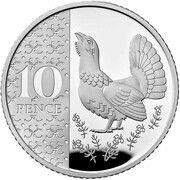 10 Pence - Charles III Capercaillie; Silver Proof, United Kingdom, 2023-2024 reverse image
