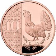 10 Pence - Charles III Capercaillie; Gold Proof, United Kingdom, 2023-2024 reverse image