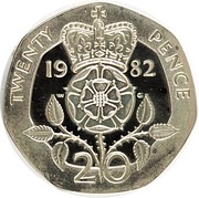 20 Pence - Elizabeth II 2nd portrait; Silver Piedfort, United Kingdom, 1982 reverse image
