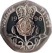 20 Pence - Elizabeth II 3rd portrait; Silver Proof, United Kingdom, 1996 reverse image