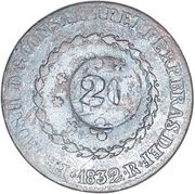 20 Réis - Pedro II Countermarked 40 Réis, KM# 378 obverse image