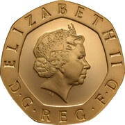 20 Pence - Elizabeth II 4th Portrait; Tudor Rose, Gold Proof obverse image