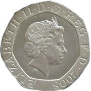 20 Pence - Elizabeth II 4th portrait; Royal Shield, Silver Piedfort obverse image