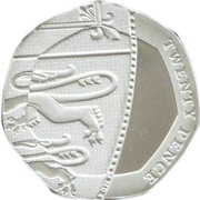 20 Pence - Elizabeth II 4th portrait; Royal Shield, Silver Piedfort, United Kingdom, 2008 reverse image