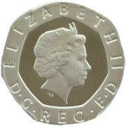 20 Pence - Elizabeth II 4th Portrait; Tudor Rose, Platinum Proof obverse image
