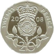 20 Pence - Elizabeth II 4th Portrait; Tudor Rose, Platinum Proof, United Kingdom, 2008 reverse image