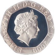 20 Pence - Elizabeth II 4th portrait; Royal Shield, Silver Proof obverse image