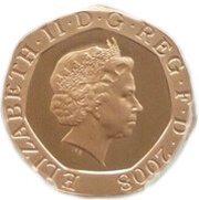 20 Pence - Elizabeth II 4th Portrait; Royal Shield, Gold Proof obverse image