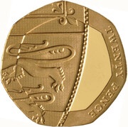 20 Pence - Elizabeth II 4th Portrait; Royal Shield, Gold Proof, United Kingdom, 2008-2015 reverse image