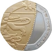 20 Pence - Elizabeth II 4th portrait; Royal Shield, Silver Proof, United Kingdom, 2012 reverse image