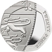 20 Pence - Elizabeth II 5th portrait; Royal Shield, Silver Proof, United Kingdom, 2015-2022 reverse image