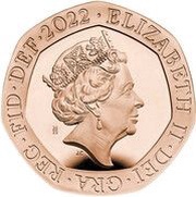 20 Pence - Elizabeth II 5th Portrait; Royal Shield, Gold Proof obverse image