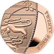 20 Pence - Elizabeth II 5th Portrait; Royal Shield, Gold Proof, United Kingdom, 2015-2022 reverse image