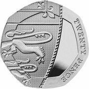 20 Pence - Elizabeth II 5th portrait; Royal Shield, Platinum Proof, United Kingdom, 2015-2022 reverse image