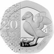 20 Pence - Charles III Puffin; Silver Proof, United Kingdom, 2023-2024 reverse image